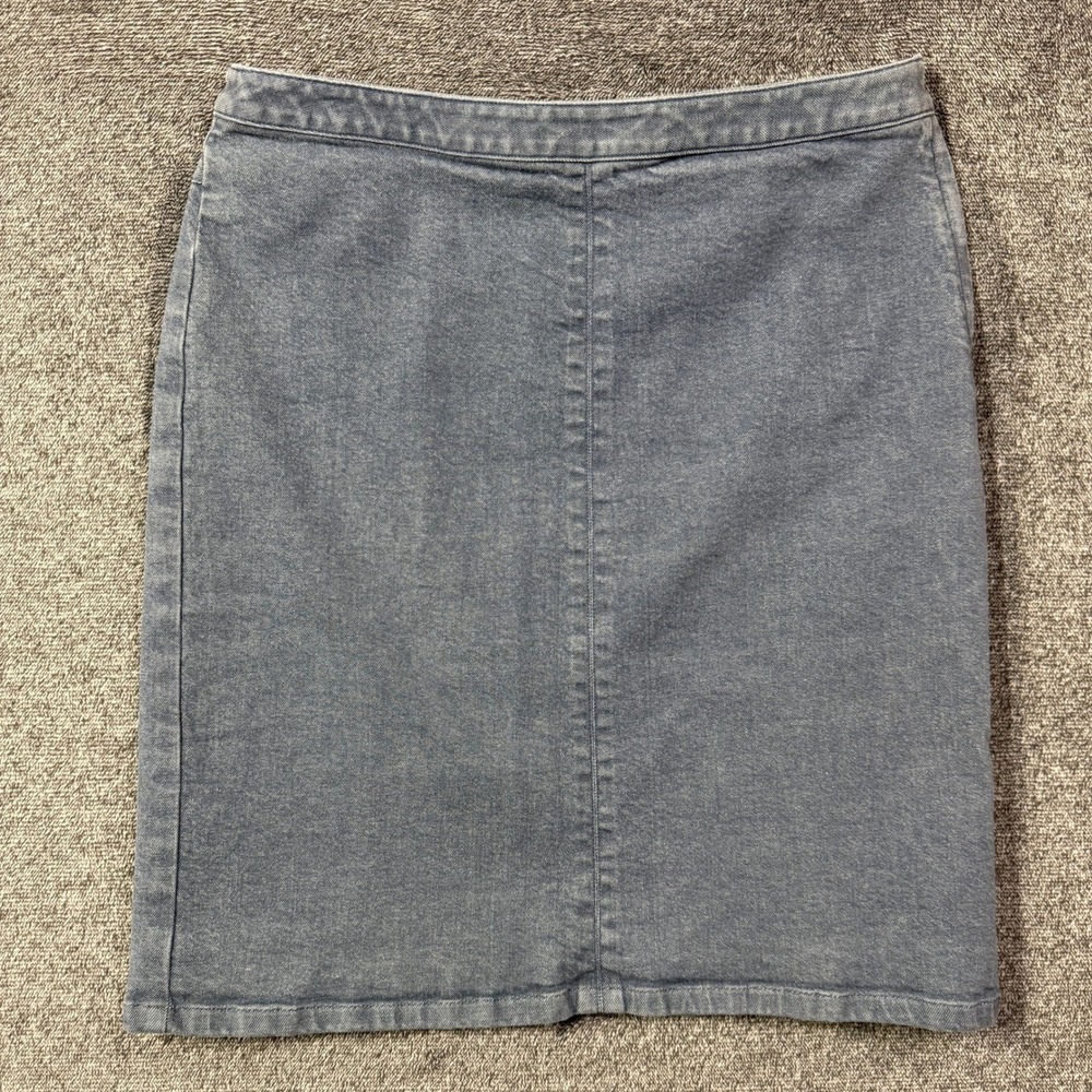 Ann Taylor Factory Blue Denim Pencil Skirt Size 8 Side Zip Stretch Cotton Wash